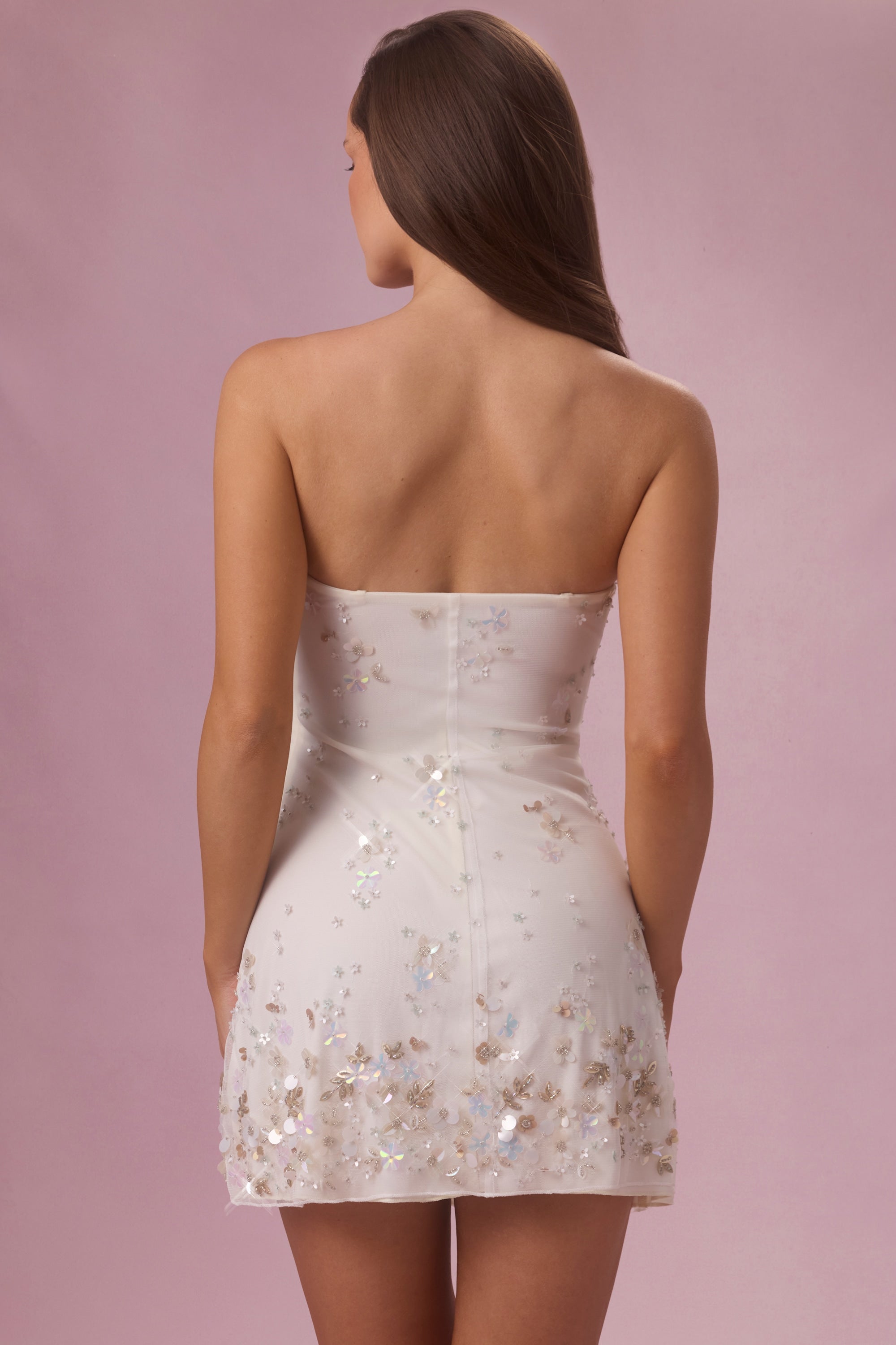 Embellished Bandeau Mini Dress in Ivory