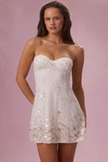 Embellished Bandeau Mini Dress in Ivory