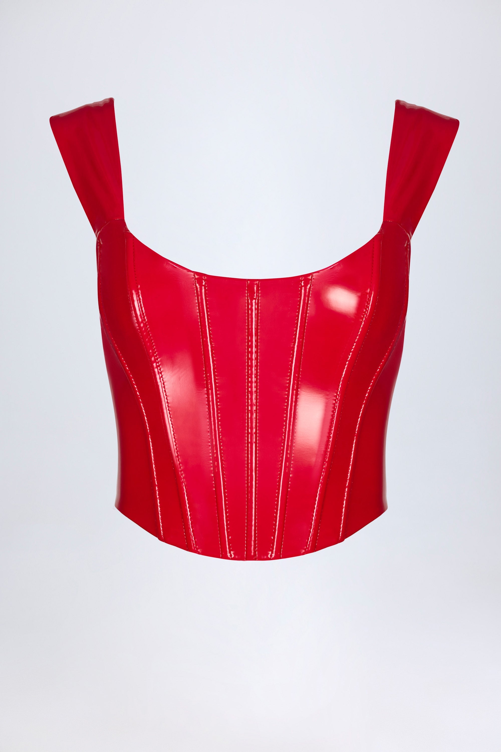 Vinyl Lace-Up Corset Top in Fire Red