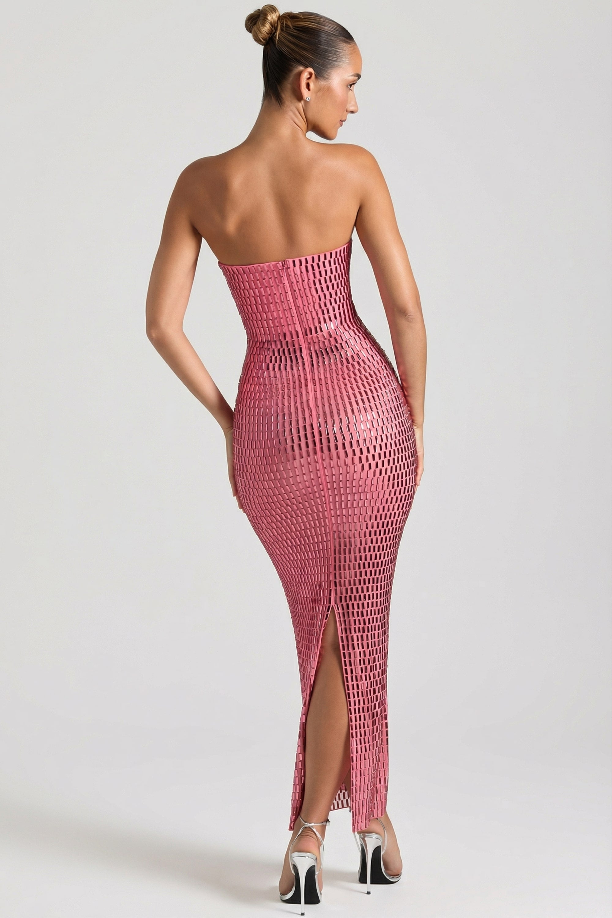 Embellished Strapless Bandeau Maxi Dress in Watermelon