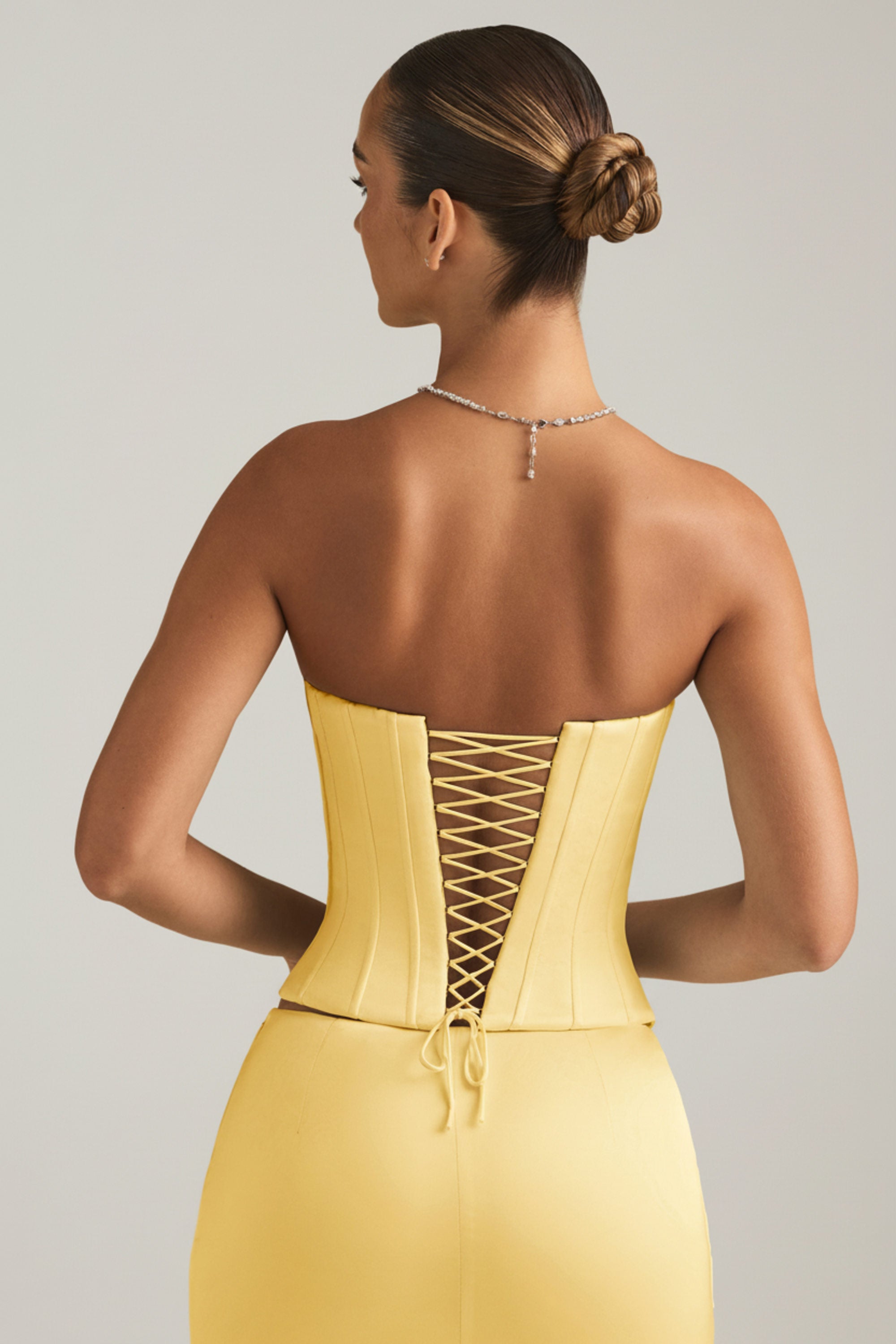 Lace-Up Corset Top in Pastel Yellow