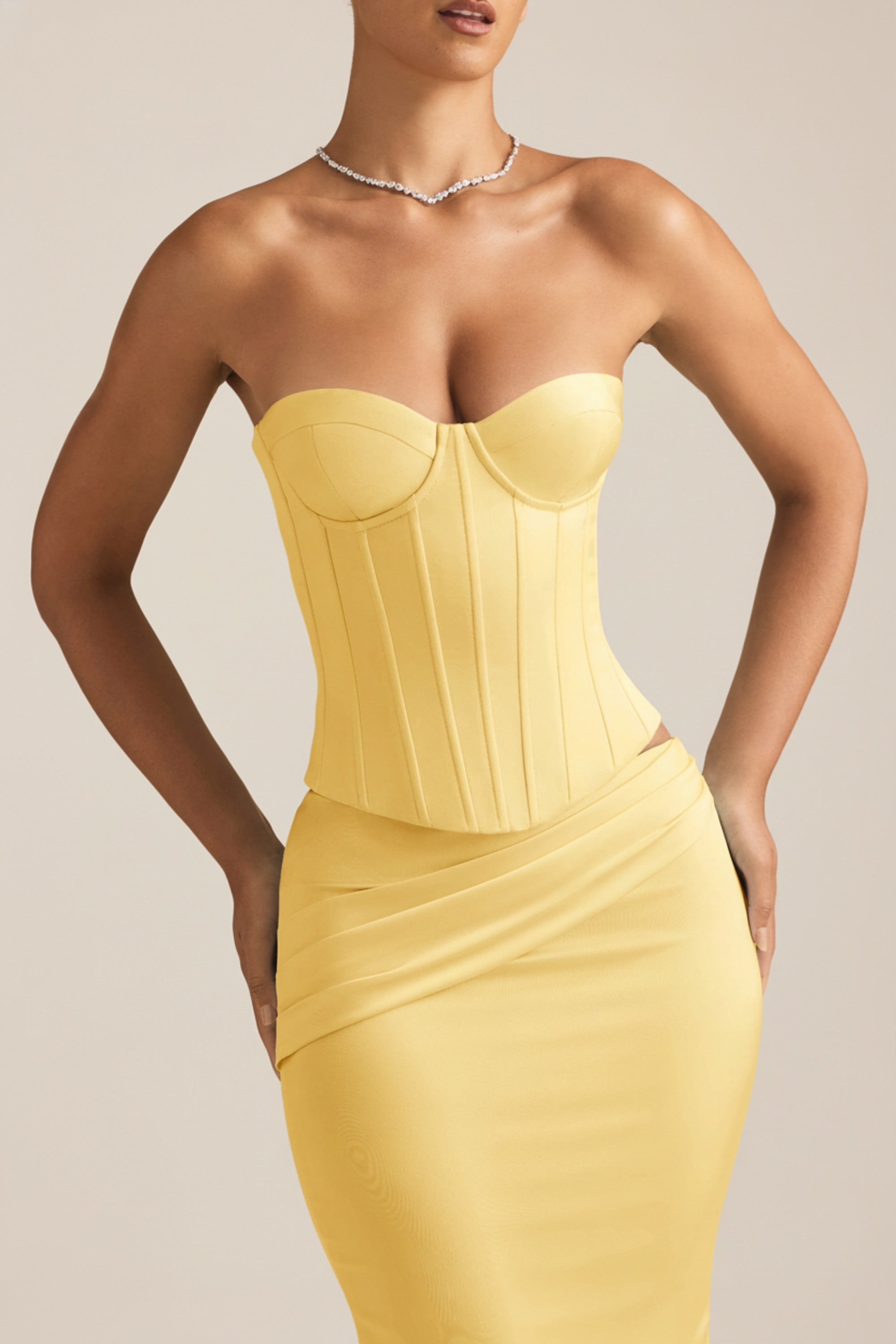 Lace-Up Corset Top in Pastel Yellow